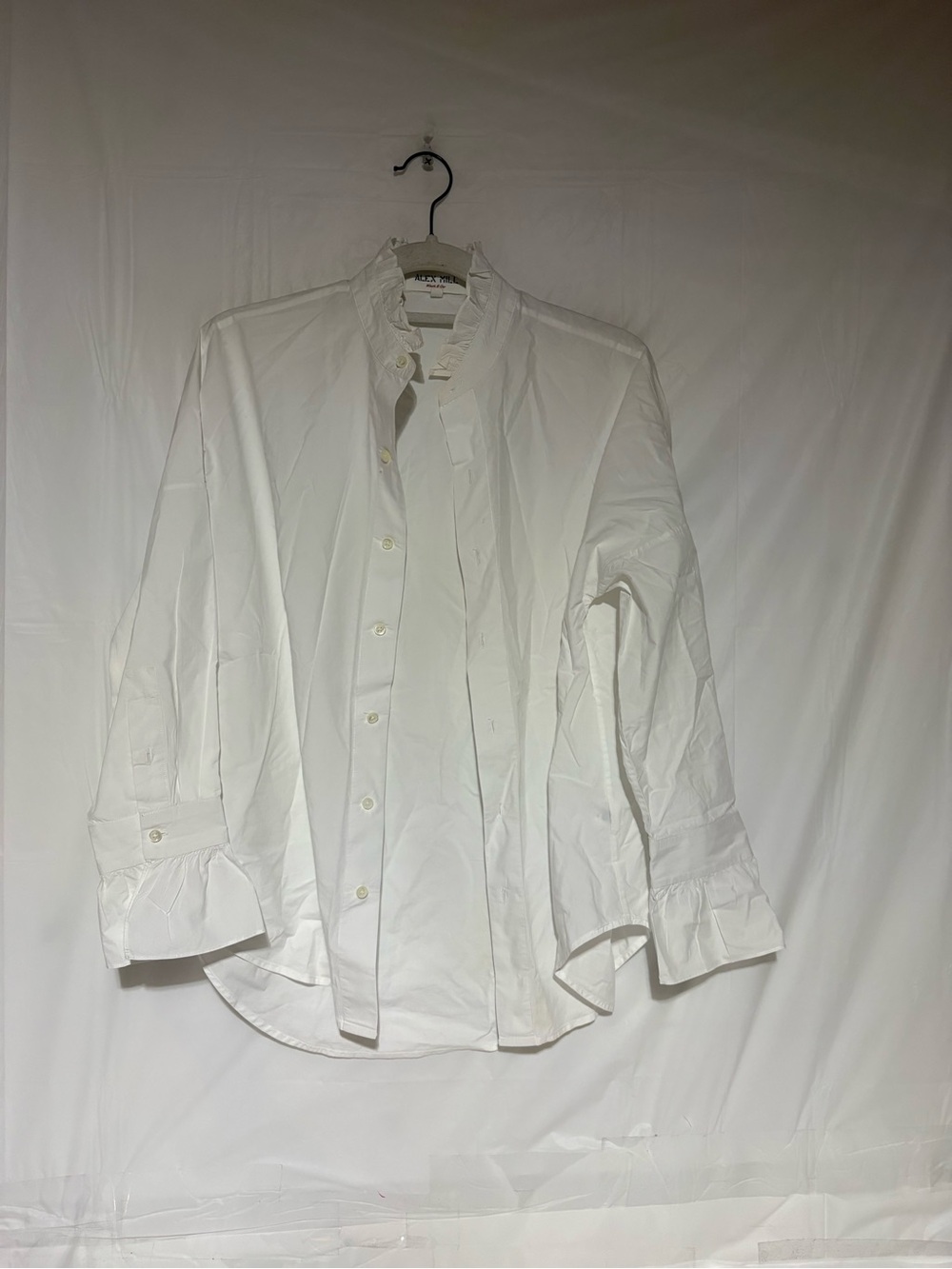 Alex Mill White Ruffle-Neck Button-Down Blouse